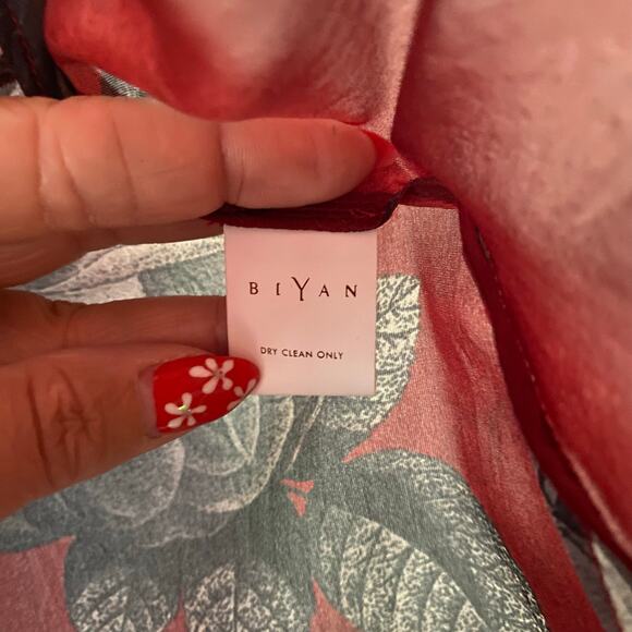 NWOT Biyan Red Rose Print 100% Silk Maxi Dress Romantic Flowy Women's size Small - Picture 13 of 15